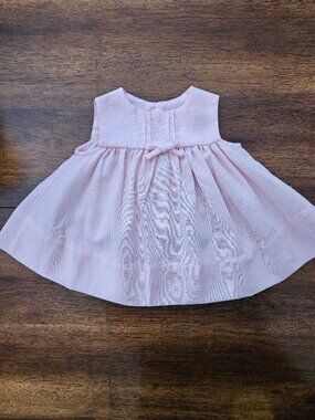 Vintage Cradle Togs Pink Linen Look Pleated Bow Dress 12 Months Retro 80s 90s